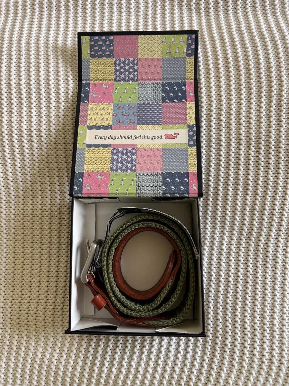 Vineyard Vines | Marine Olive Belt w/ Sharks | Size 30 Boys | NWT + Box